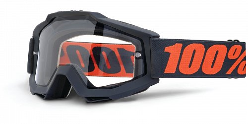 brýle Accuri ENDURO Gunmetal, 100% - USA (černá, čiré dual plexi s čepy pro slídy)